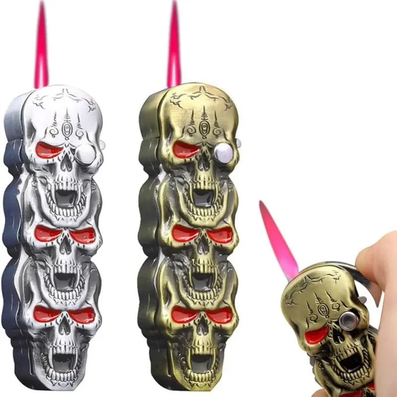 Briquet Tête de Mort Triple Crânes Furie Rouge | 2 Couleurs au Choix**