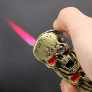 Vue detaille Briquet Tête de Mort Triple Crânes Furie Rouge | 2 Couleurs au Choix**
