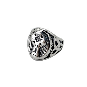 Bague Biker Croix et Triquetra Couleur Argent