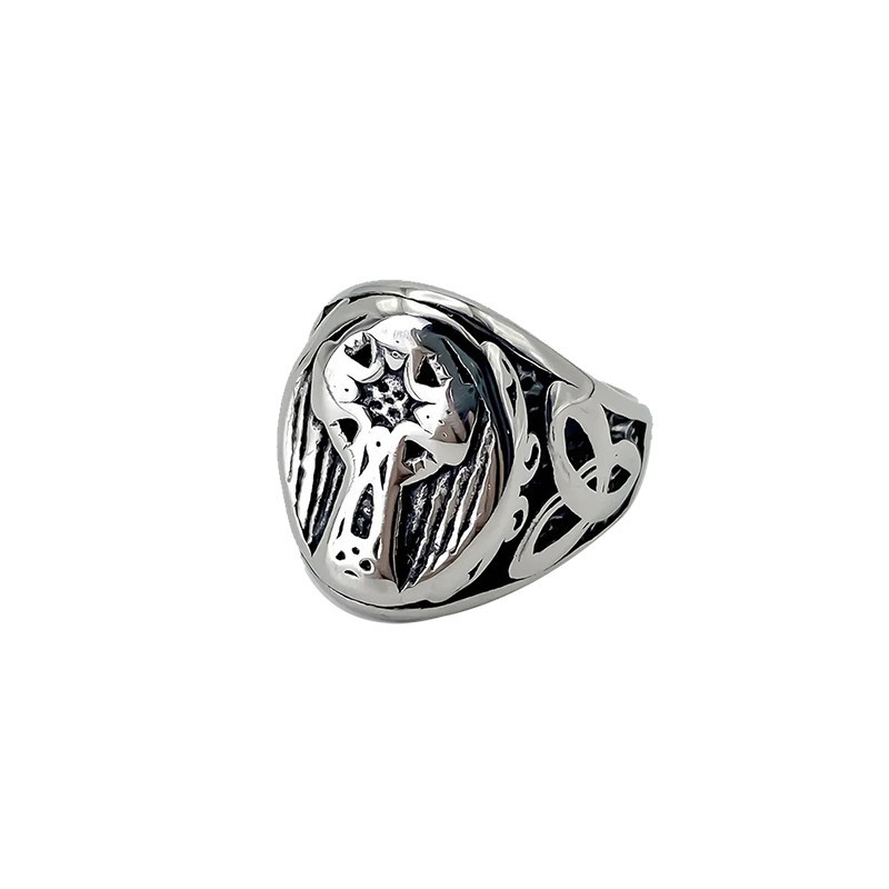 Bague Biker Croix et Triquetra Couleur Argent