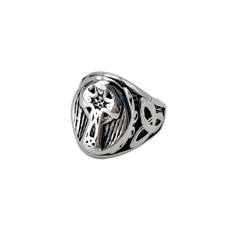Bague Biker Croix et Triquetra Couleur Argent