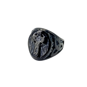 Bague Biker Croix et Triquetra Couleur Noir