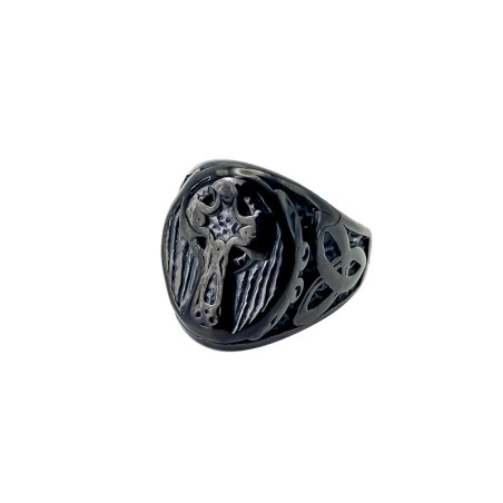 Bague Biker Croix et Triquetra Couleur Noir