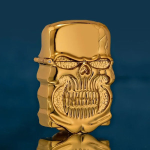 Briquet Tête de Mort Crâne Massif Chromé “Rictus Brutal” Couleur Or