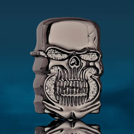 Briquet Tête de Mort Crâne Massif Chromé “Rictus Brutal” Couleur Noir