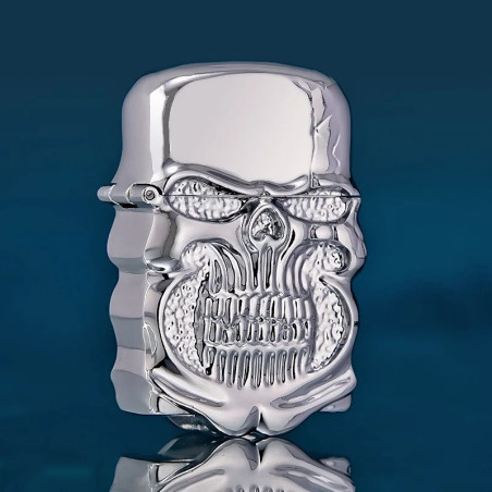 Briquet Tête de Mort Crâne Massif Chromé “Rictus Brutal” Couleur Argent