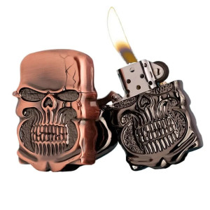 Briquet Tête de Mort Crâne Massif Chromé “Rictus Brutal” - 4  couleurs au choix !