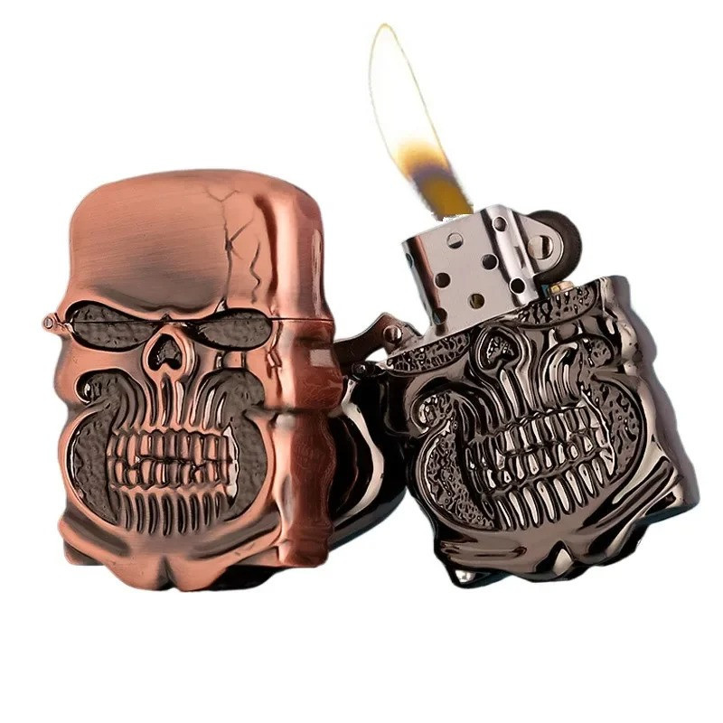 Briquet Tête de Mort Crâne Massif Chromé “Rictus Brutal” - 4  couleurs au choix !