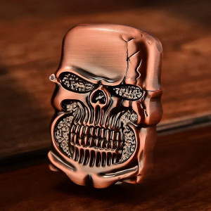 Briquet Tête de Mort Crâne Massif Chromé “Rictus Brutal” - 4  couleurs au choix !