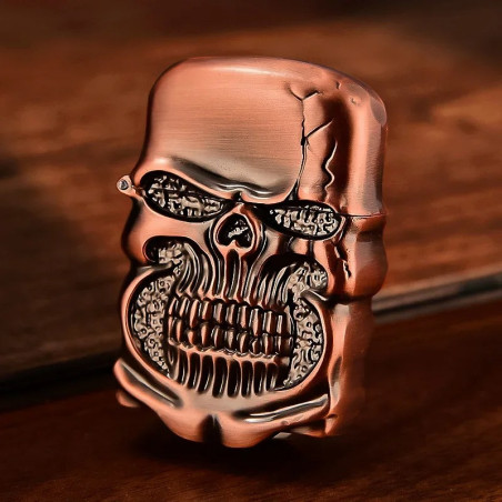 Briquet Tête de Mort Crâne Massif Chromé “Rictus Brutal” - 4  couleurs au choix !