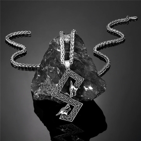 Collier Viking Rune Sigr Morsures Jumelles d’Odin Couleur Argent