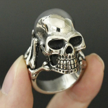 Avant Bague Tête de Mort Crâne et Ossements