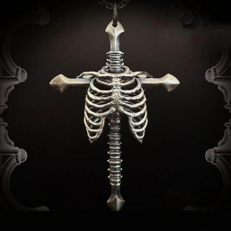 Avant Pendentif Goth Rock Croix Cage Thoracique Tête de Mort