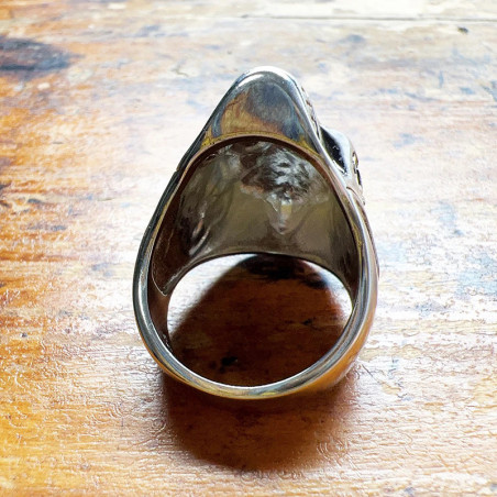 Vue Arrierre Bague Tête de Mort Fleur de Lys
