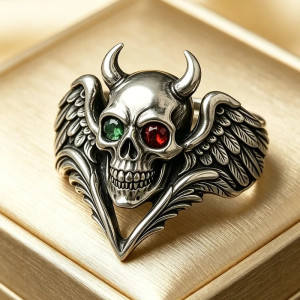 Bague Tête de Mort Démon Yeux Bicolores