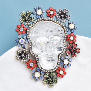Broche Tête de Mort Mexicaine “Cristal des Âmes Fleuries”