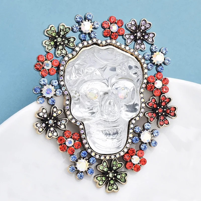 Broche Tête de Mort Mexicaine “Cristal des Âmes Fleuries”