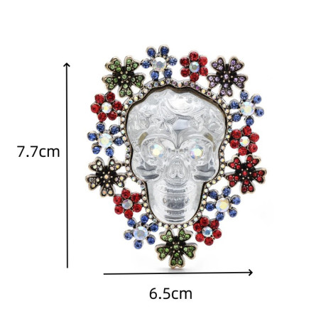 Dimensions Broche Tête de Mort Mexicaine “Cristal des Âmes Fleuries”
