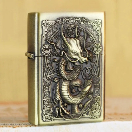 Briquet Tête de Mort Dragon Impérial Gravure Asiatique