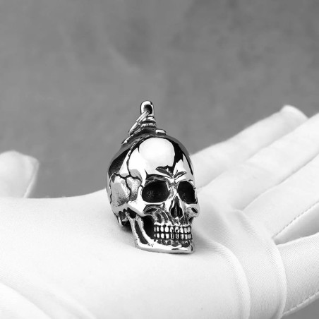 Avant Pendentif Tête de Mort Crâne Humain en Acier