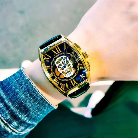 Montre Tête de Mort Squelette Mécanique Couleur Or