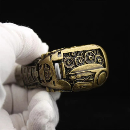Vue de Cote Briquet Tête de Mort Steampunk "Cyborg des Âges Mécaniques"