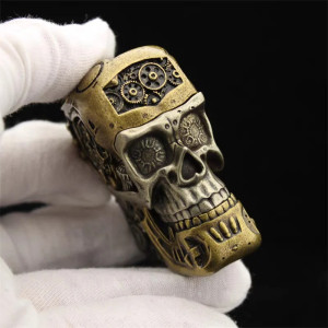 Avant Briquet Tête de Mort Steampunk "Cyborg des Âges Mécaniques"
