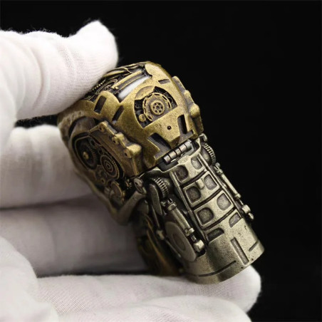 Vue Arrierre Briquet Tête de Mort Steampunk "Cyborg des Âges Mécaniques"