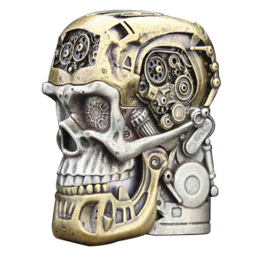 Vue generale Briquet Tête de Mort Steampunk "Cyborg des Âges Mécaniques"