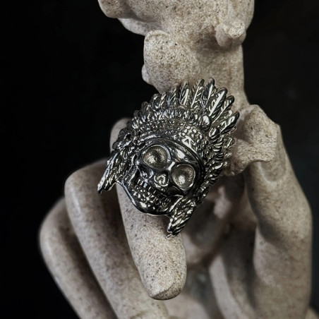 Avant Bague Tête de Mort Guerrier Amérindien