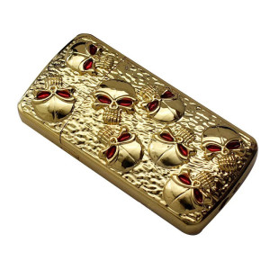 Briquet Tête de Mort Multi-Crânes “Regard Inhumain” Couleur Or