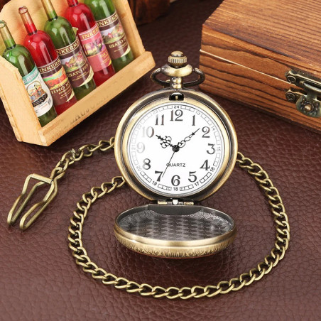 Avant Montre à Gousset Tête de Mort Pirate en Bois
