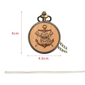 Dimensions Montre à Gousset Tête de Mort Pirate en Bois Modele 2
