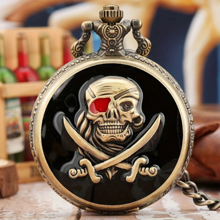 Montre à Gousset Tête de Mort Pirate Borgne