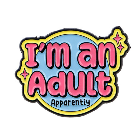 Vue generale Pins Rock Goth Message Pop "I'm an Adult Apparently" Rose & Bleu