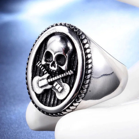 Vue Laterale Bague Tête de Mort Guitares Électriques