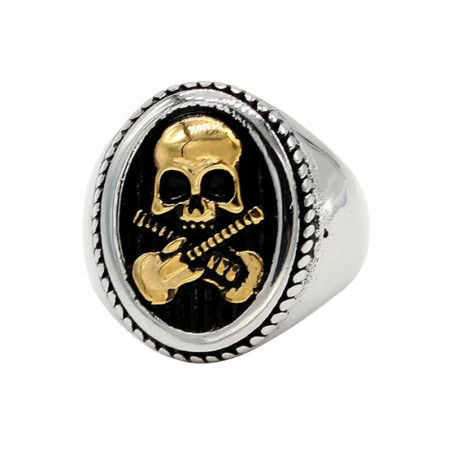 Bague Tête de Mort Guitares Électriques Couleur Or