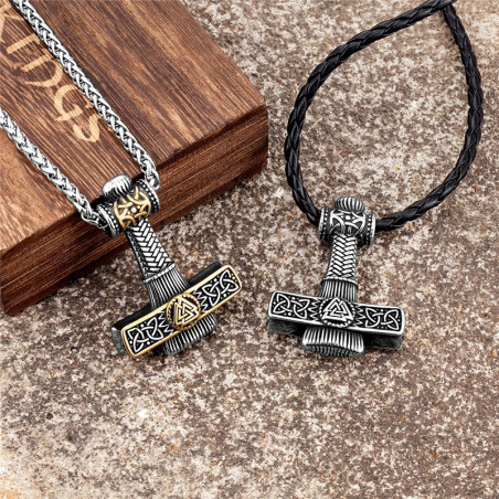 Collier Viking Marteau de Thor Valknut Gravé - 3 versions au choix !