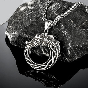 Vue de Face Collier Viking Jörmungandr Cercle Éternel - 2 versions au choix !