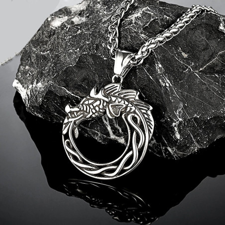 Vue de Face Collier Viking Jörmungandr Cercle Éternel - 2 versions au choix !
