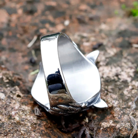 Vue Arrierre Bague Gothique Hibou Gardien