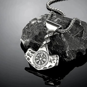 Collier Viking Marteau de Thor Vegvisir Gravé - 2 versions au choix !