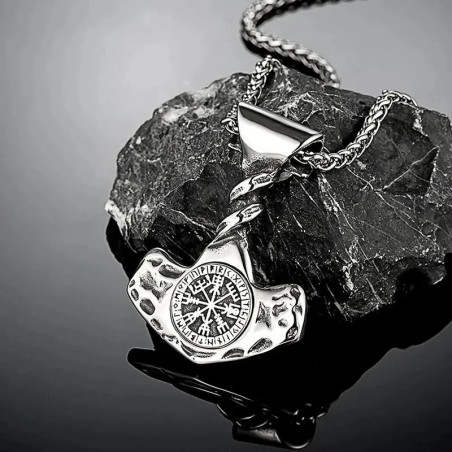 Collier Viking Marteau de Thor Vegvisir Gravé - 2 versions au choix !