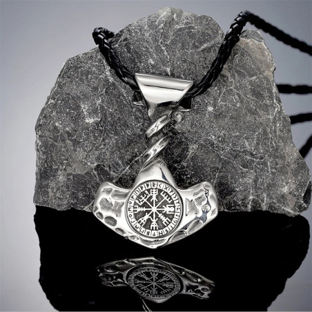 Collier Viking Marteau de Thor Vegvisir Gravé Modele 2
