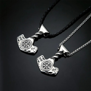 Collier Viking Marteau de Thor Vegvisir Gravé - 2 versions au choix !