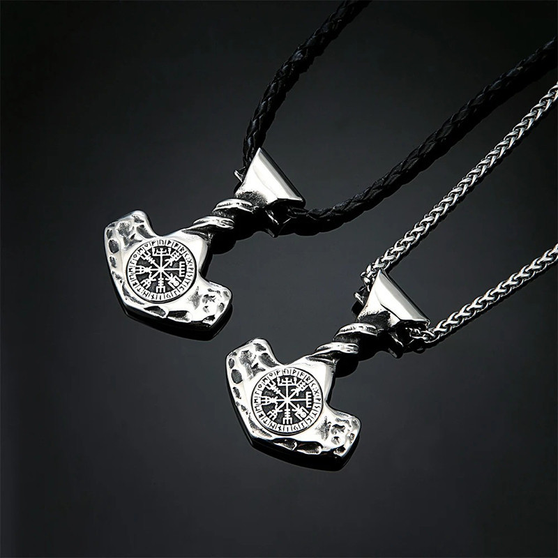 Collier Viking Marteau de Thor Vegvisir Gravé - 2 versions au choix !