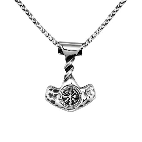 Vue generale Collier Viking Marteau de Thor Vegvisir Gravé Modele 1