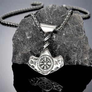 Collier Viking Marteau de Thor Vegvisir Gravé Modele 1