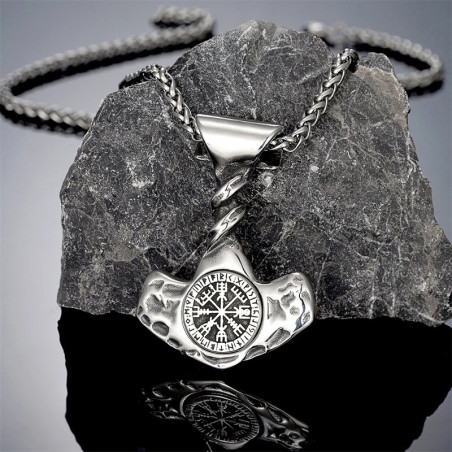 Collier Viking Marteau de Thor Vegvisir Gravé Modele 1