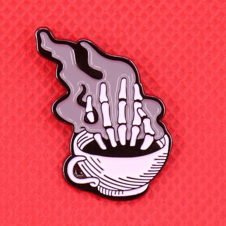 Pins Tête de Mort Morning Brew "Main de Squelette et Café Brûlant"
